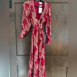 NWT Ciebon Isa Wrap Maxi Red Dress In Metallic New Years Christmas